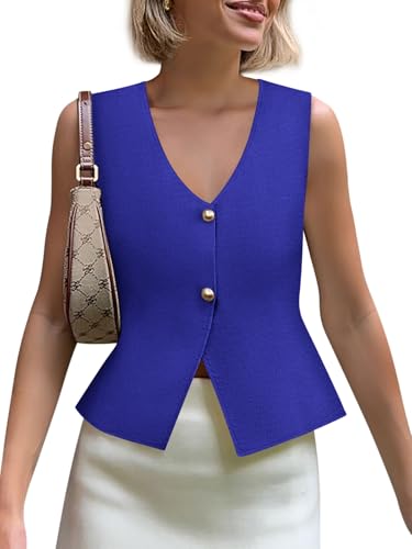 Image of Yousify Womens Sweater Vest V Neck Button Down Crop Knit Tank Top Fashion 2025 Sleeveless Basic Cardigans