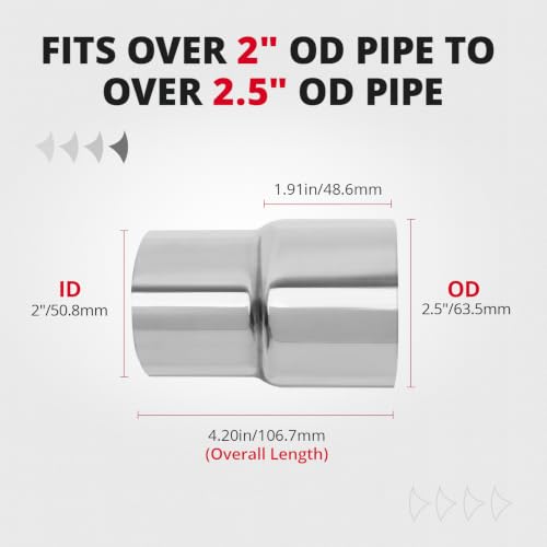 Image of EVIL ENERGY 2PCS Exhaust Adapter Reducer ID 2 Inch to ID 2.5 Inch, Pipe Connector 304 Stainless Steel Exhaust Coupler 2 inch ID to 2 1 /2 inch ID