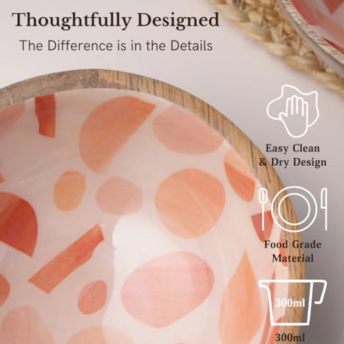 Image of Mango Wood Snack Bowls - Set of 1 Orange, Boho Decorative Bowl with Food Safe Designer Inlay. 4 inch Wooden Bowl for Salad, Fruit, Nuts, Cereals, Handmade Orange Bowls for Kitchen