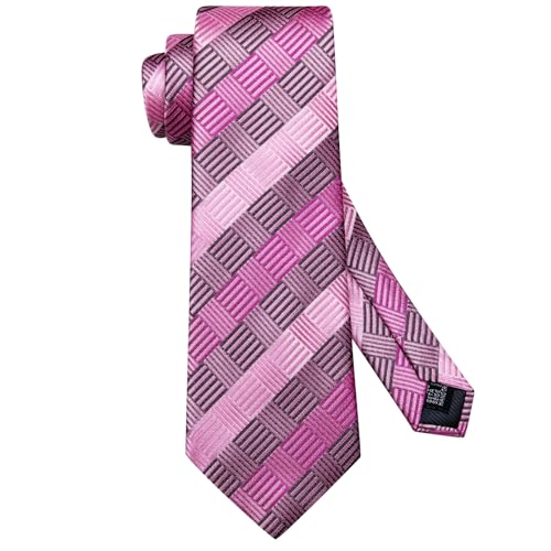 Image of Hi-Tie Pink Purple Mens Striped Ties Set Formal Necktie Lapel Pin Pocket Square Cufflinks Sets Formal Business Wedding