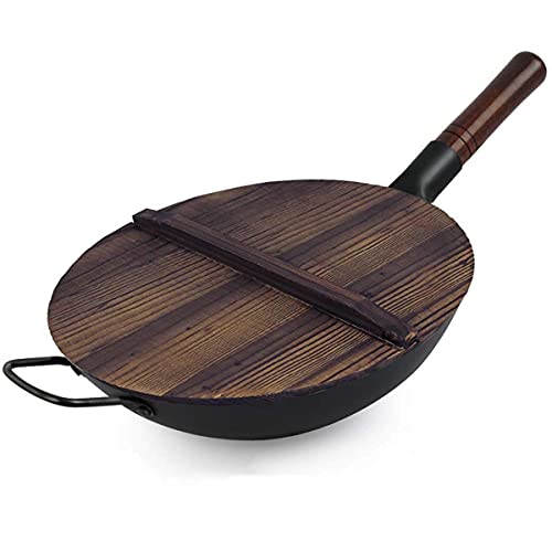 Wok de Hierro Fundido Pre-sazonado con Tapa de Madera 34 cm