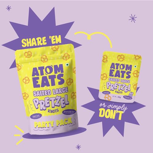 Image of Atom Eats | Salted Pretzel Large Knots 30g | 100% Baked | Savoury Snack for Coffee, Wine, Desserts & Gifiting | Crunchy and Salty | Imported Quality | Classic American Snack