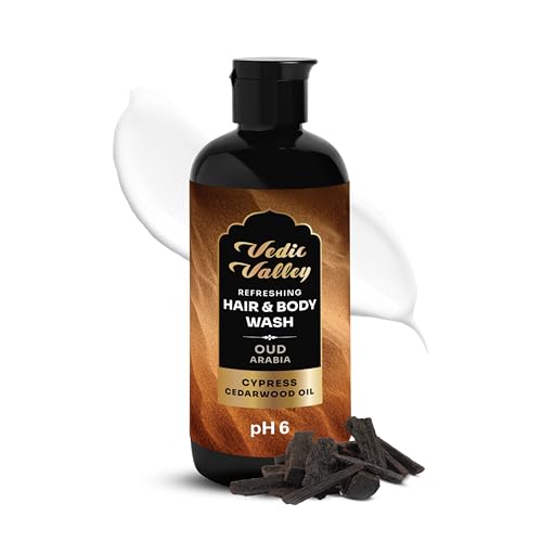 Image of VEDIC VALLEY Oud Arabia Hair & Body Wash with Cypress and Cedarwood Oil | Paraben Free Body Wash for Men & Women Helps Reduce Hair Fall & Supports Healthy Growth | Brightens Skin, Nourishes & Moisturizes Formula | 300 ml