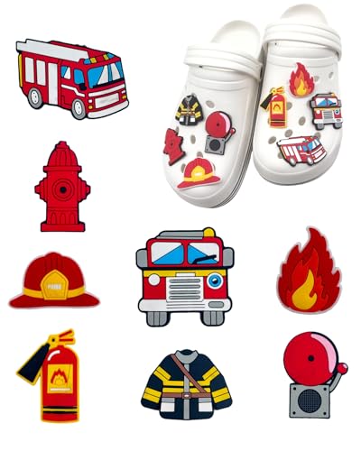 tikono Ensemble de breloques pour chaussures sur le thème des camions de pompiers, lot de 8 pièces, décorations sur le thème des pompiers pour garçons et filles
