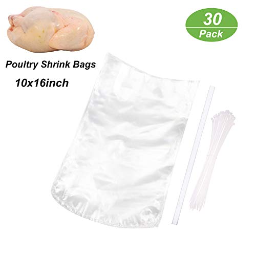 Poultry Shrink Wrap Bags,30Pack Clear Poultry Heat Shrink Bags BPA Free 10x16Inches Freezer