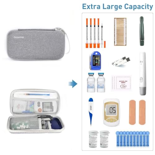 Image of Gosemai Insulin Cooler Travel Case with 2 Ice Packs TSA Approved Hard Shell Diabetic Medication Bag for Insulin Pens Syringes and Tablets Compatible with Ozempic Mounjaro (Grey Small)