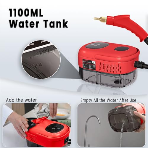Image of Steam Cleaner, Portable Pressurized Steamer for Cleaning with 14pcs Accessories, 6-Level Adjustable and 15s Heat-Up, Handheld Steam Cleaner for Home, Tile, Dirt, Grout, Grease, Car Detailing (5-Red)
