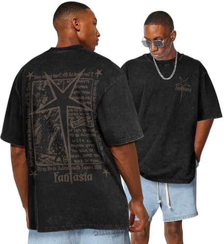 Flafens Oversized Tshirts for Men - Graphic T Shirt Tees Crewneck Short Sleeve Loose Top Over Sized Pattern Print Tops