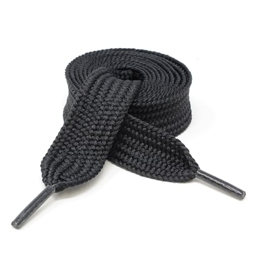 BUCKLE CITY Thick Flat 3/4' Wide Shoelaces Solid Color for All Shoe Types (Black)