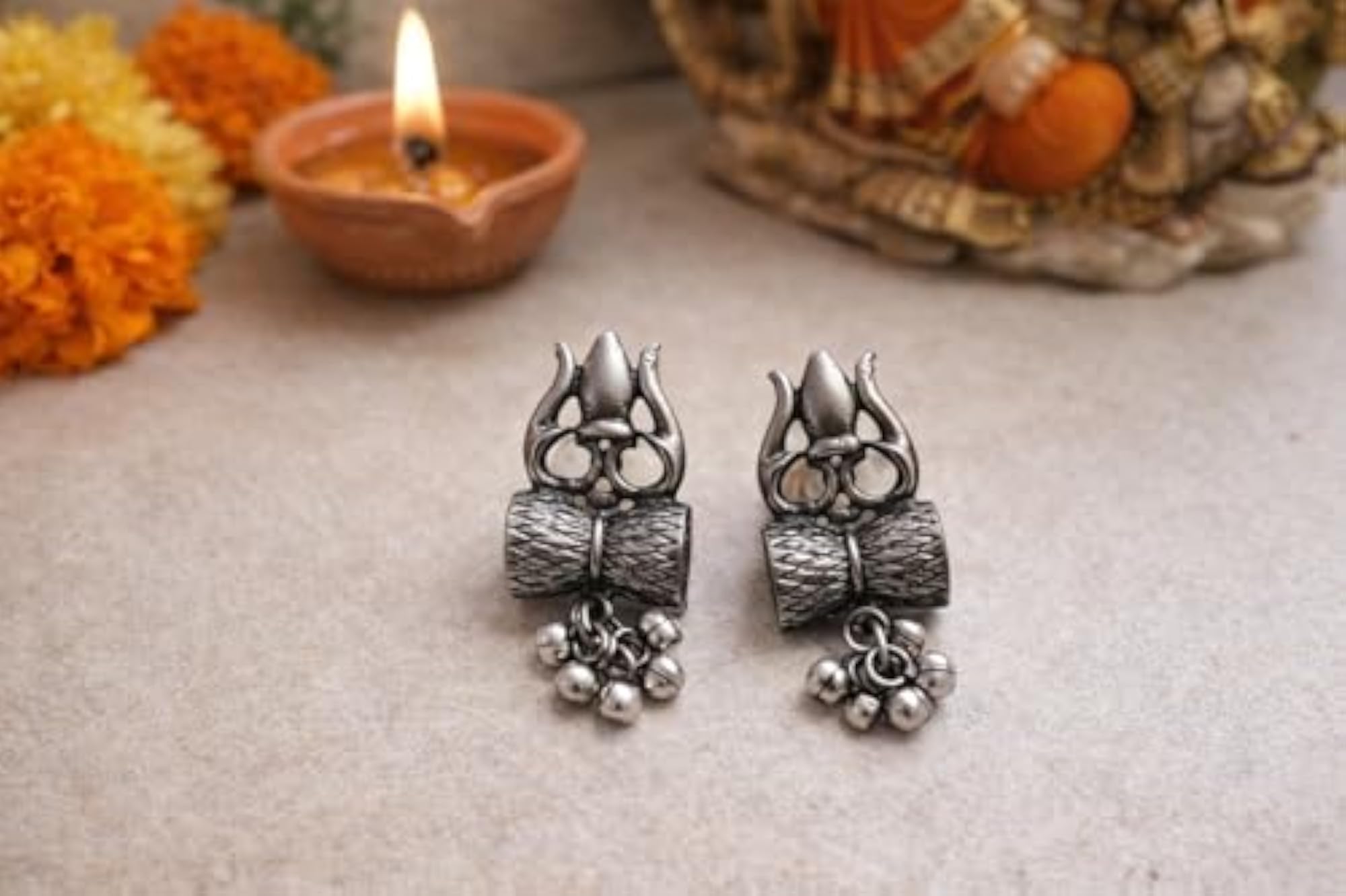 Oxidised Silver Statement Earrings with Ghungroo Charms
