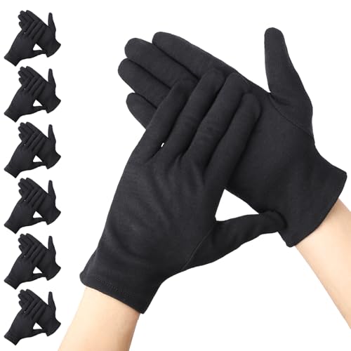 Segbeauty Guantes Algodon Dermatologicos, 6 Pares Guantes de Algodon Negros, Lavable y Reutilizables, para Dormir con las Manos Secas, Eczema, Belleza (M)