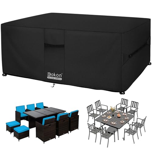Dokon Housse Salon de Jardin Exterieur avec Aérations, Imperméable, Résistant au Vent, Anti-UV...