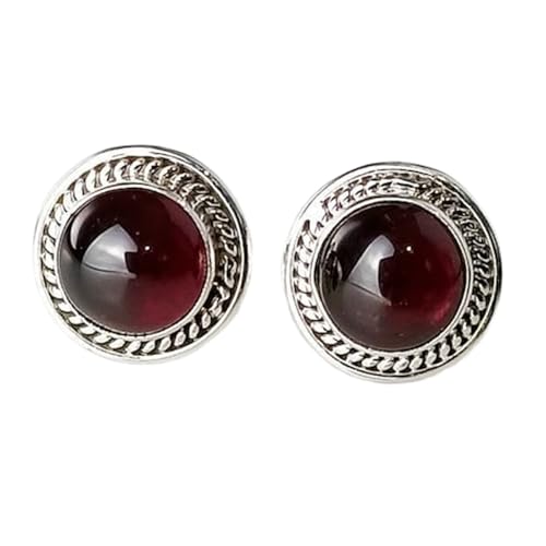 Boucle d'oreille grenat rouge naturel et argent 925 haut de gamme