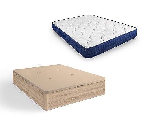 HOGAR24 ES | Pack de Canapé Abatible Gran Capacidad + Colchón Viscoelástico Relax Edition 18 | Canapé Color Roble Cambrian | Medidas: 105x190 cm