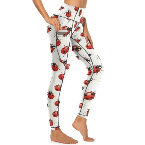 Pantalon de yoga imprimé coccinellidae rouge avec poches pour sport et gym