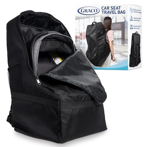 Graco Padded Car Seat Travel Bag & Infant Carrier Backpack, Durable Large Back Pack for Carseats & Booster Seats, Airport Gate Check Bag Luggage, Double Padded Strap, Water Resistant Material, Black