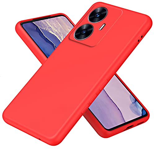 Liquido Custodia Cover per Realme C55 Premium Case Antiurto con Fodera Protezione a Doppio Strato Caso - silicone rosso microfibra