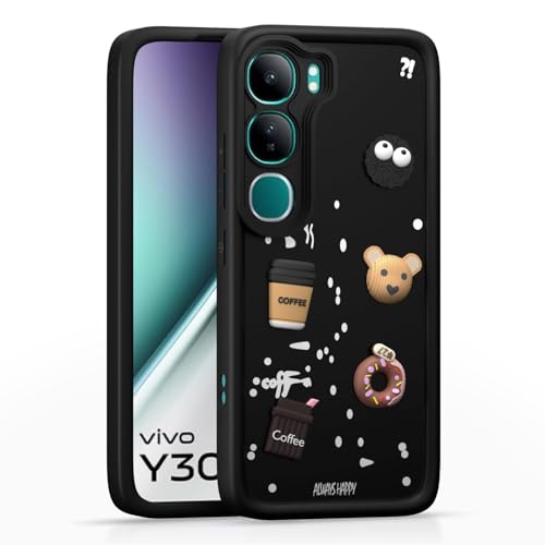 Image of Bintage Cute Fun Taddy| 3D Ball Bear| Donut| Coffee Rubber Case Camera Protection Back Cover Compatible for vivo Y300 5G - Black