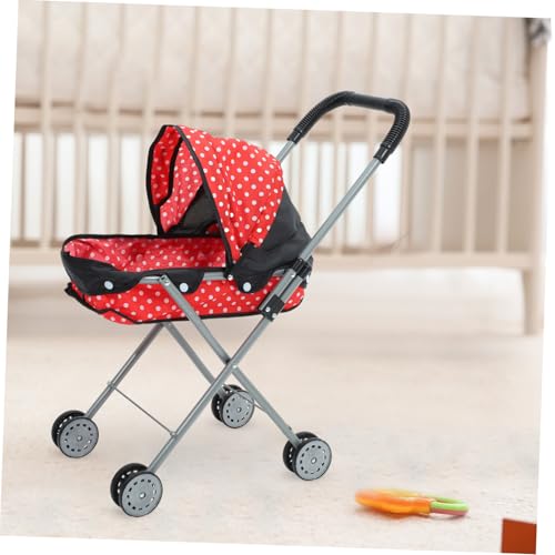 ORFOFE Leichter Puppenwagen mit Roter Schwarzer Punkte Design Realistischer Puppenbuggy für Fördert Kreatives Rollenspiel und Mobiles Geeignet für Mädchen Ab Jahren – Bild 8