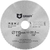 115 mm Lama per Sega Circolare per Smerigliatrice Angolare per Legno, Compensato, Laminato, Cartongesso, Plastica — Disco da Taglio Sottile 2mm per Legno a 120 Denti di GRAFF