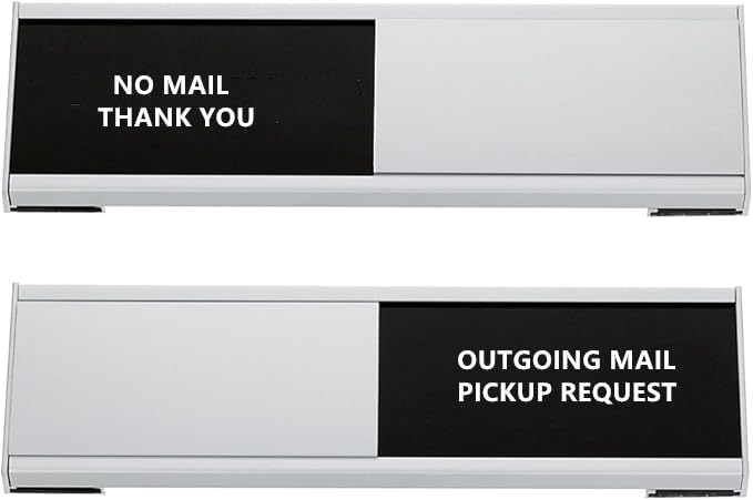Outgoing mail sign pickup request or no mail heavy-duty aluminum two states of sliding adjustable friendly tips signs 7.9X2.4inch (Solid aluminium silver grey)