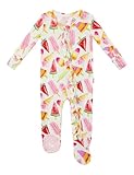 EASWEET Bamboo Viscose Baby Girl Footie Pajamas, Newborn Sleepers Infant Onesie, 2-Way Zipper Footed Pjs, Sweet Ice Cream, 0-3 Months