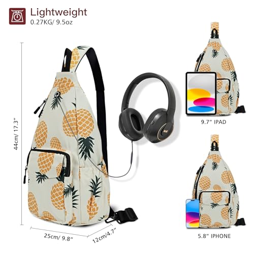 Duryarhall Sling Bag for Women Convertible Chest Bag from Left to Right, Water Repellent Crossbody Gym Backpack, Anit Theft, Pineapple - image 3