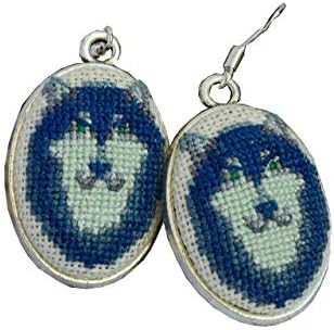 Handmade Embroidered Earrings with Wolf