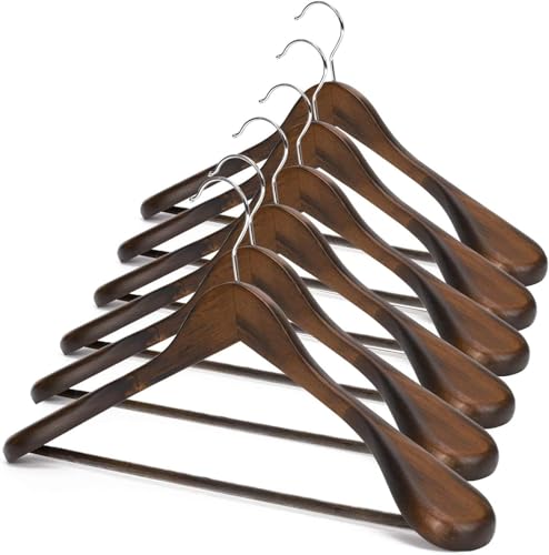 SHOPIVAAN - Extra Wide Shoulder Wooden Coat Hangers | Heavy-Duty Wooden Hangers for Clothes | Non-Slip Suit Hanger with 360° Swivel Hook | Solid Wood Hanger for Coats & Jackets (8, Walnut)