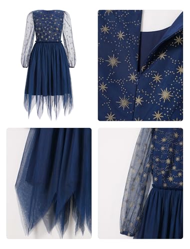 AWIBMK Mother Daughter Dresses Sparkle Star Mesh Long Sleeve Handkerchief Tulle Dress Spring Fall Chrismtas Party Dress2