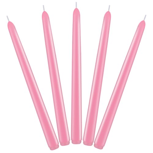 Set of 5 Unscented Pink Pastel Taper Candles, Skinny 10 Inch Tall Solid Colored Wax Tapered Candlesticks for Table Wedding Party Centerpiece Valentine's Day