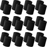 Bememo 24 Pcs Wrist Sweatbands Bulk Sports Wrist Bands for Men Women Breathable Athletic Tennis Wristbands Stretchy Absorbent Cotton Terry for Basketball, Baseball, Gym, Working Out(Black)