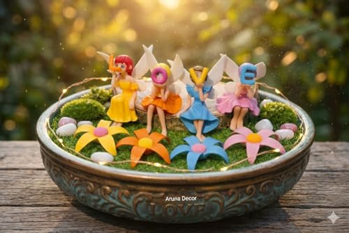 Image of Miniature Love Fairy with Flowers Set of 8 | Resin Fairy Garden Figurines for Miniature Garden Decor Dollhouse Accessories Home Decoration & Gifting