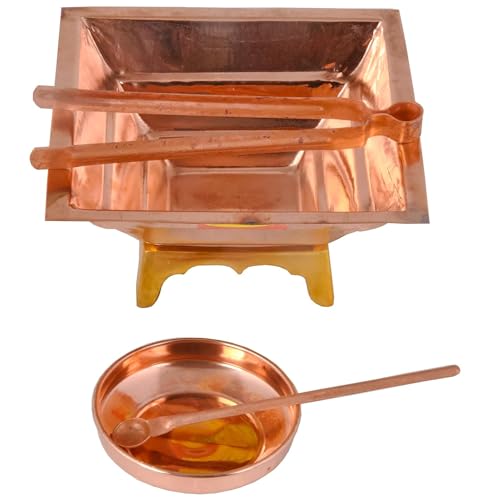 Image of Shiv Shakti Arts Pure Copper Hawan Kund Agnihotra Set with Both Side Handle and Stand (5 Pc Set, 13.8 x 13.8 cm)
