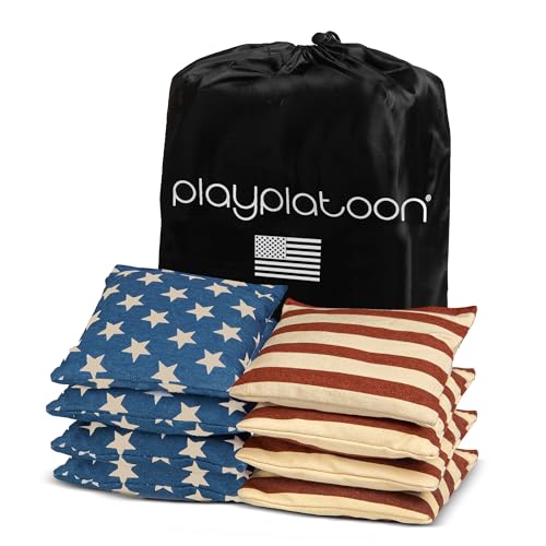 Play Platoon Weather Resistant Cornhole Bags Set of 8 - American Flag Corn Hole Bags (Stars & Stripes) - Outdoor Toss -Regulation Size & Weight