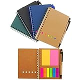 JZK 4 x Spiralnotizblock aus Kraftpapier mit Stift und bunten Haftnotizen für Schule, Büro und Zuhause, 4 Farben