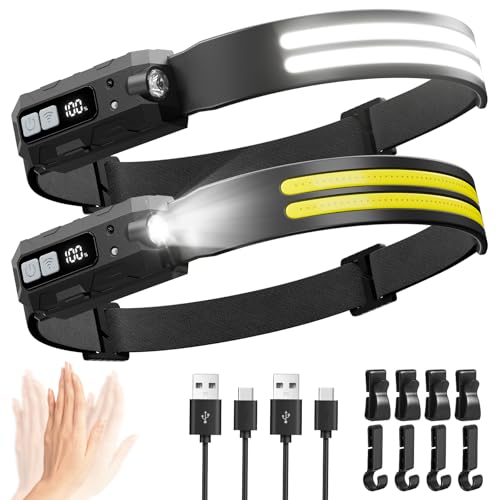 Lampe frontale rechargeable 2000 lumens lot de 2 à faisceau large 270°