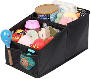 APRAMO Easy Fold Car Organiser Auto Back Seat Children Toy Snack Book Storage Box with Cup Holder for Kids Toddler Baby Boys Girls