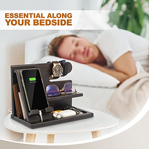 Teslyar Gifts for Men Wood Phone Docking Station Key Holder Wallet Stand Desk Organizer Fathers gifts Xmas gift Anniversary Dad Birthday Present for Men Gifts for Dad Men's Nightstand (Black) - Cosy Home Interiors Teslyar Gifts for Men Wood Phone Docking Station Key Holder Wallet Stand Desk Organizer Fathers gifts Xmas gift Anniversary Dad Birthday Present for Men Gifts for Dad Men's Nightstand (Black) - Image 4