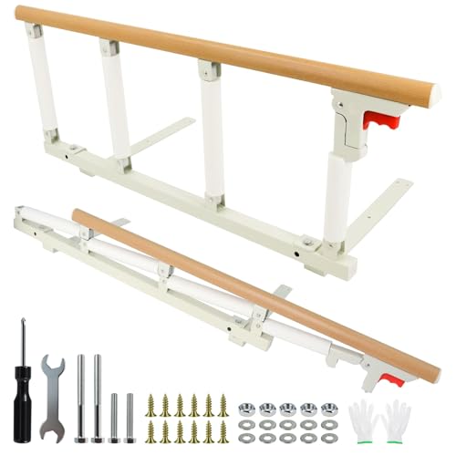 Gekufa Barandilla de Cama para Personas Mayores Plegable y Portátil, Barra de Seguridad Metálica con Asa, Protección Anticaídas para Adultos, Ideal para Cuidados en Casa y Hospital, 114 x 36 cm