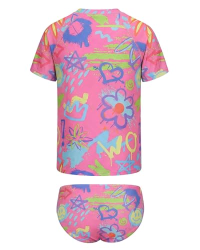 Image of Girls Two Piece Swimsuits Short Sleeve Rash Guard Swim Shirt Bikini Bottom Swim Set Bathing Swim Set Swimwear 3-16 Years
