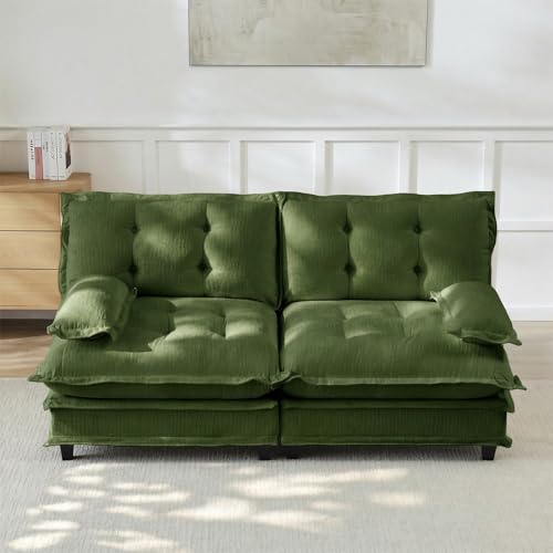 Image of 77 inch Loveseat, Sectional Couches for Living Room, Green 2 Seater Modern Chenille Deep Seat Sofa Set, Salas para Casa, High Back Love Seat Couches, Cloud Modular Sectional Sets