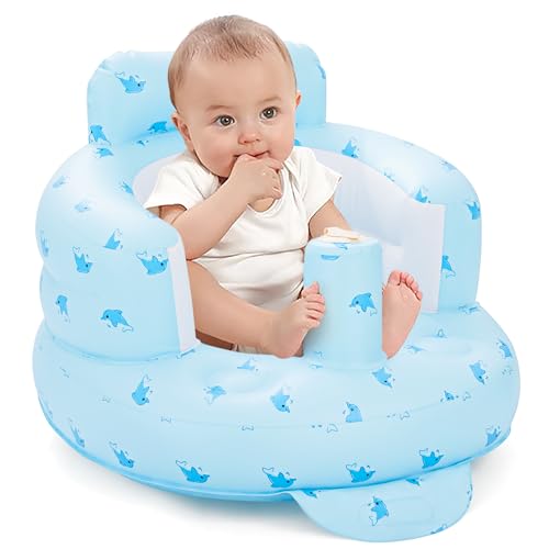 Image of Yeeeasy Inflatable Baby Seat for Sitting Up 3-12 Months, Inflatable Baby Chair for Infants and 3 6 9 12 36 Babies Comfortable & Safe Support for Learning to Sit, Feeding (Blue)