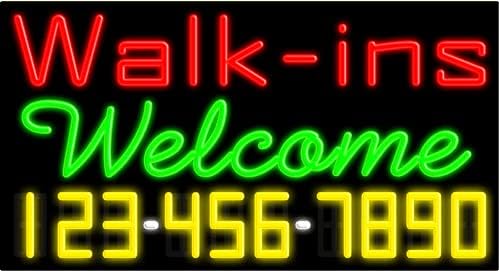 Walk ins Welcome - Letrero de neón de cristal #15016, fabricado en Estados Unidos