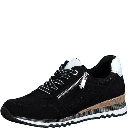 MARCO TOZZI Damen Sneaker flach mit Reißverschluss Vegan, Schwarz (Black/white), 39 EU