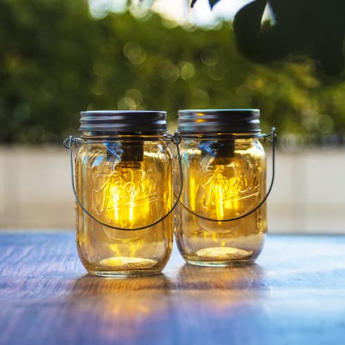 Laternen für draußen, 2 Stück Tischlampe mit Timer, Batteriebetriebene Tischlampe mit LED-Glühbirne, Innen und Außen Deko für Garten Camping Picknick Party Kamin Flur Treppe (Bernstein) Cover