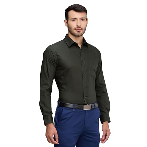 Image of Raymond Men's Slim Fit Solid Pattern Pure Cotton Full Sleeve Semi Cut Away Collar Formal Shirt