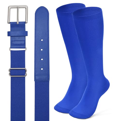 Image of XZQTIVE Baseball Softball Socks and Baseball Softball Belt Combo Set Knee-High Soccer Socks for Kids Youth Adult