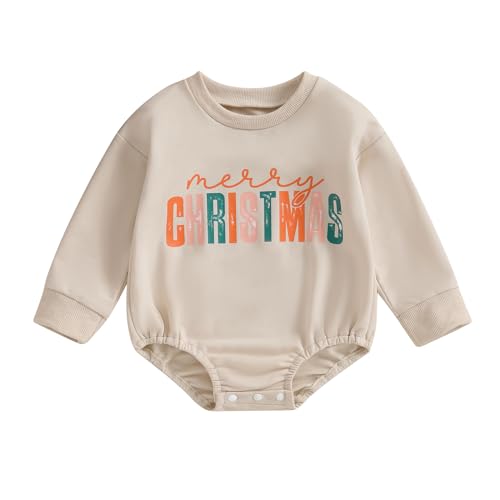 Image of Kayotuas Baby Boy Girl Christmas Outfit My First Christmas Bubble Romper Merry Christmas Sweatshirt Cute Long Sleeve Bodysuit