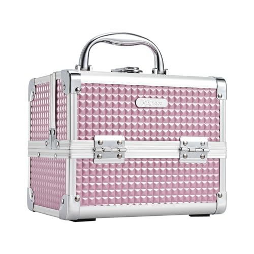 Joligrace Makeup Case Portable Makeup Box Travel Train Case Cosmetic Case Organizer with 2 trays...